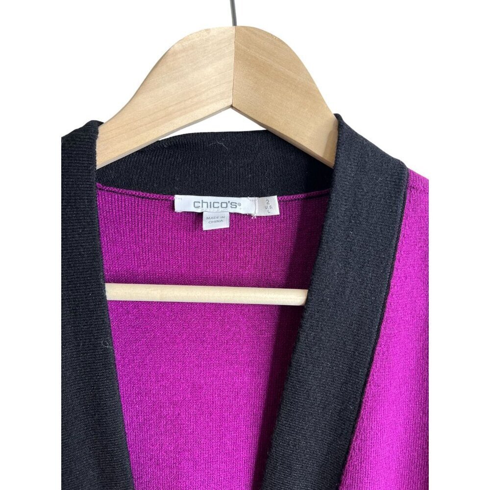 Chicos Travelers Collection Contrast Gold Button Cardigan Fuchsia Size 2 Large - Picture 2 of 5